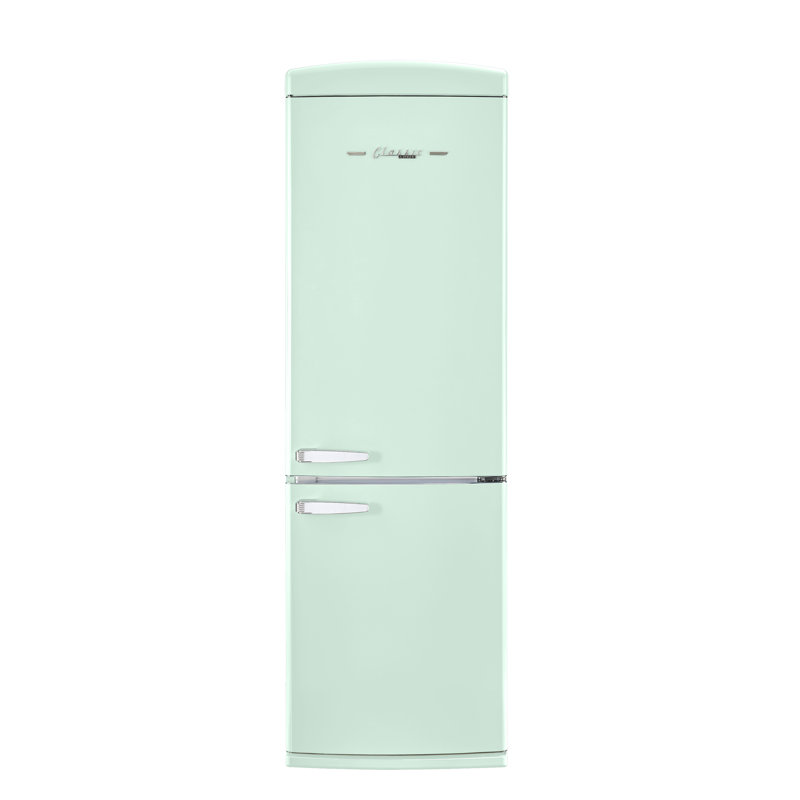Summer Mint Green Retro Bottom Mount Fridge with Chrome Accents