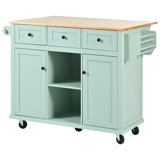 Wide Rolling Kitchen Island With Solid Wood Top,island,coffee cart