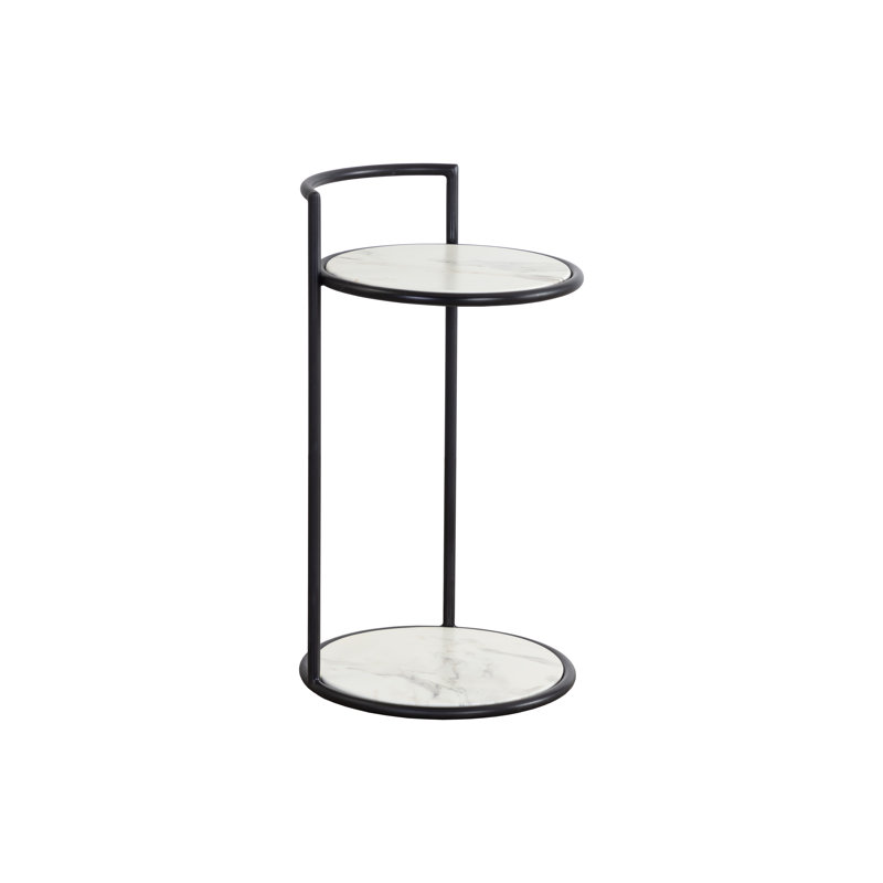 Parga Outdoor Round Side Table, White, Black