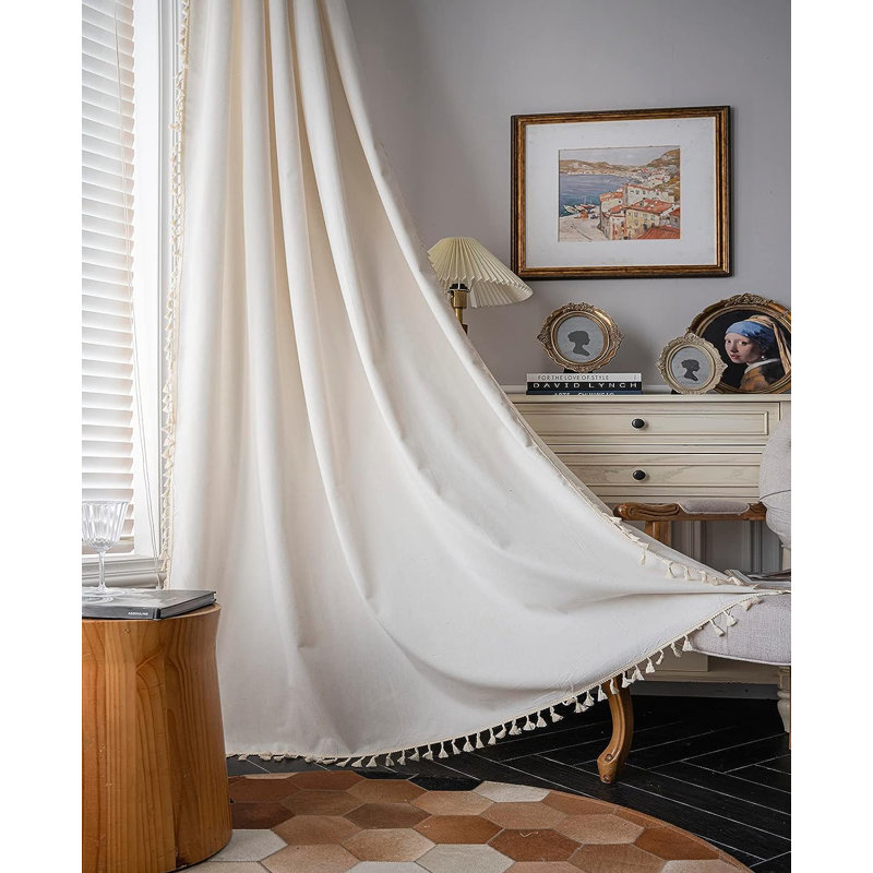 Chenee Vintage Curtain Curtains Opaque Beige Country Style Cotton Linen Curtain (Set of 2), 59" W x 63" L