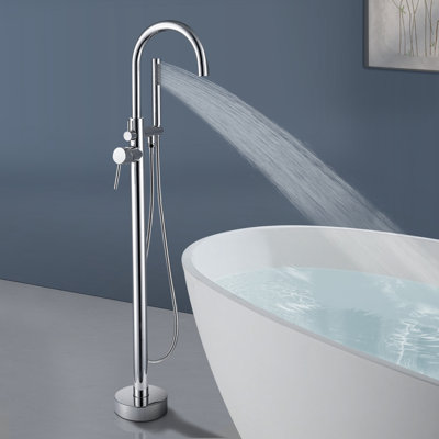 Topcraft Single Handle Floor Mounted Freestanding Tub Faucet with Handheld Shower