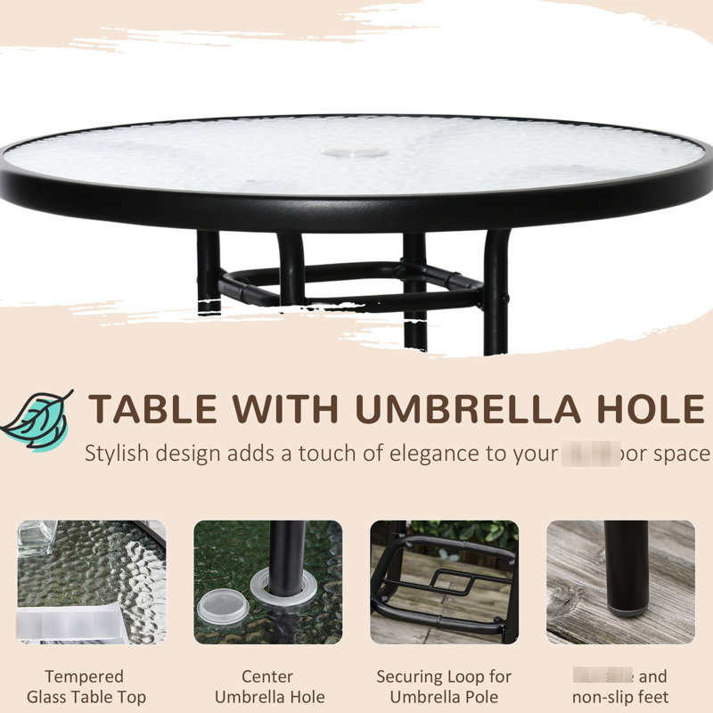 Outdoor Patio - 4 Pieces. Beige. 2 Folding Chairs, Adjustable Umbrella, Tempered Glass Table. Great For Patio, Deck, Poolside. Strong Steel Construction, Breathable Frame, Quick-Drying Fabric