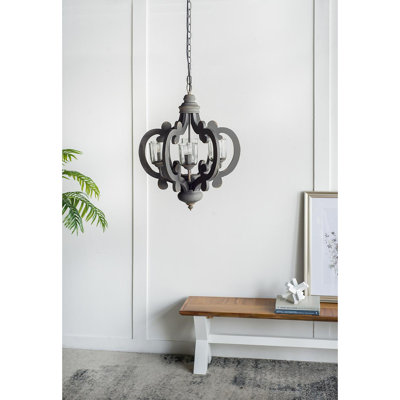 Antique Gray Carved MDF Wood 6-Light Chandelier