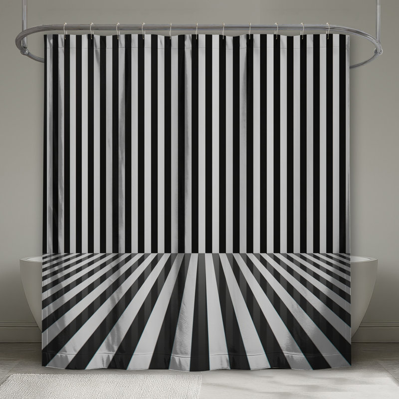 Rideau de douche noir et blanc à rayures verticales très long, 70in W x 72in H