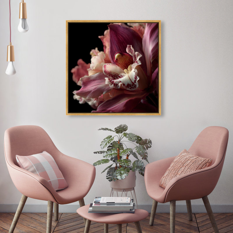 Velvet Labellum Print by Oliver Gal, 25"H x 25"W, Gold Floater Frame