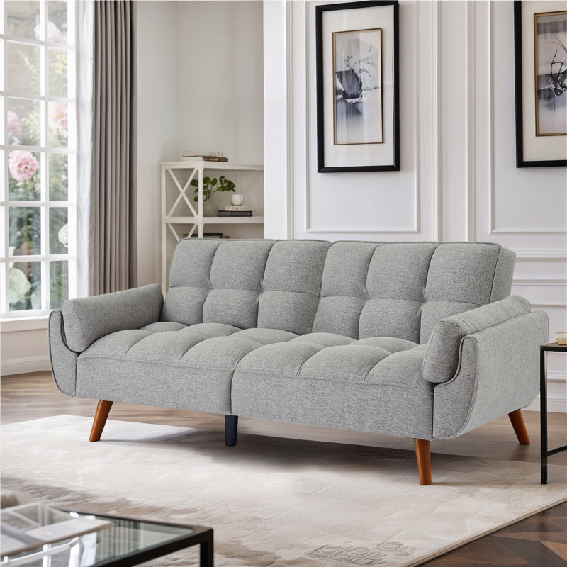 Tarantino Twin 75.3'' Upholstered Convertible Sofa, Light Gray Linen