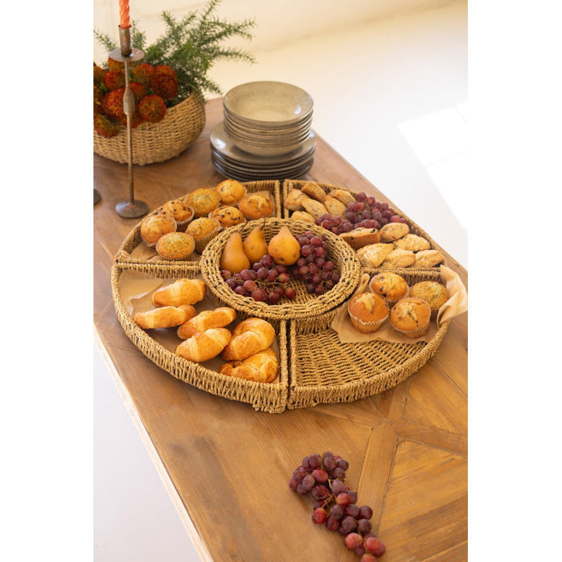  Woven Vine Round Serving Set of 5 Piece Entertaining Tray 4" Tall