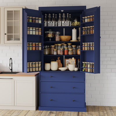 Caelus 77-Inch Modern Farmhouse Kitchen Pantry With Adjustable Shelves And Slide-Out Drawers