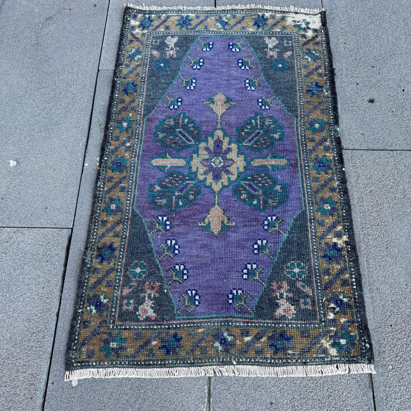 Vintage Purple Turkish Anatolian Small Rug - Muted Oushak Door Mat Ideal for Entryways