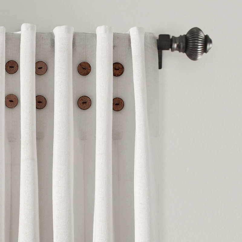 Off White Linen Button Pinched Pleat Light Filtering Curtain Panel