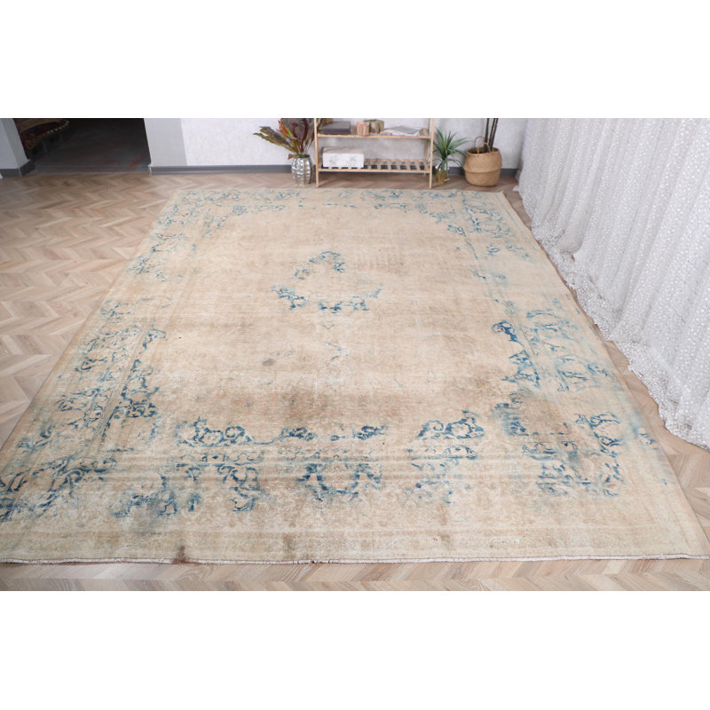 Tapis turc rétro en laine - Revêtement de sol antique traditionnel pour les grands espaces de vie