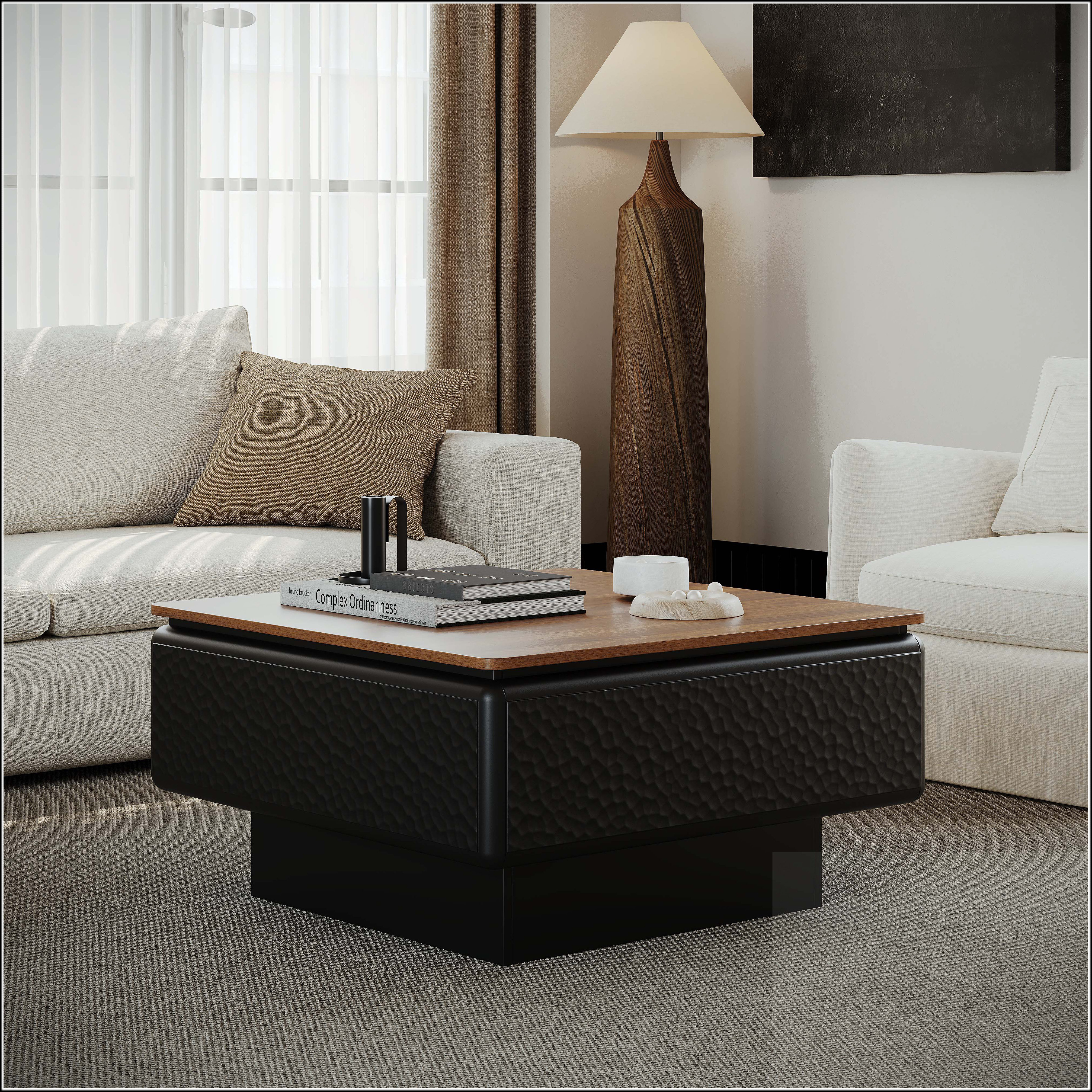 Latitude Run® Lift Top Coffee Table with Hidden Storage and Hammered ...