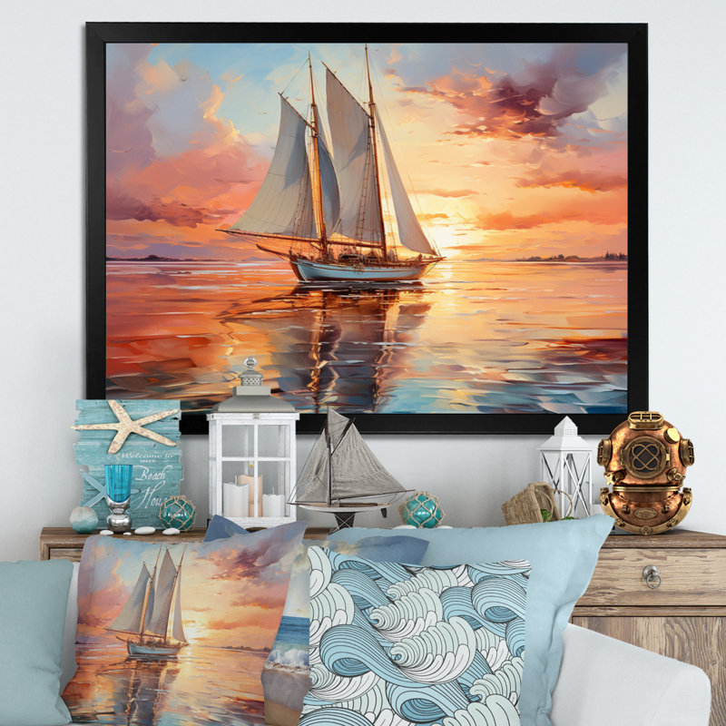 Sailboat Coastal Dreams I - Sailing Boat Wall Decor, H 34 po x l 44 po x P 1,5 po, Cadre simple noir