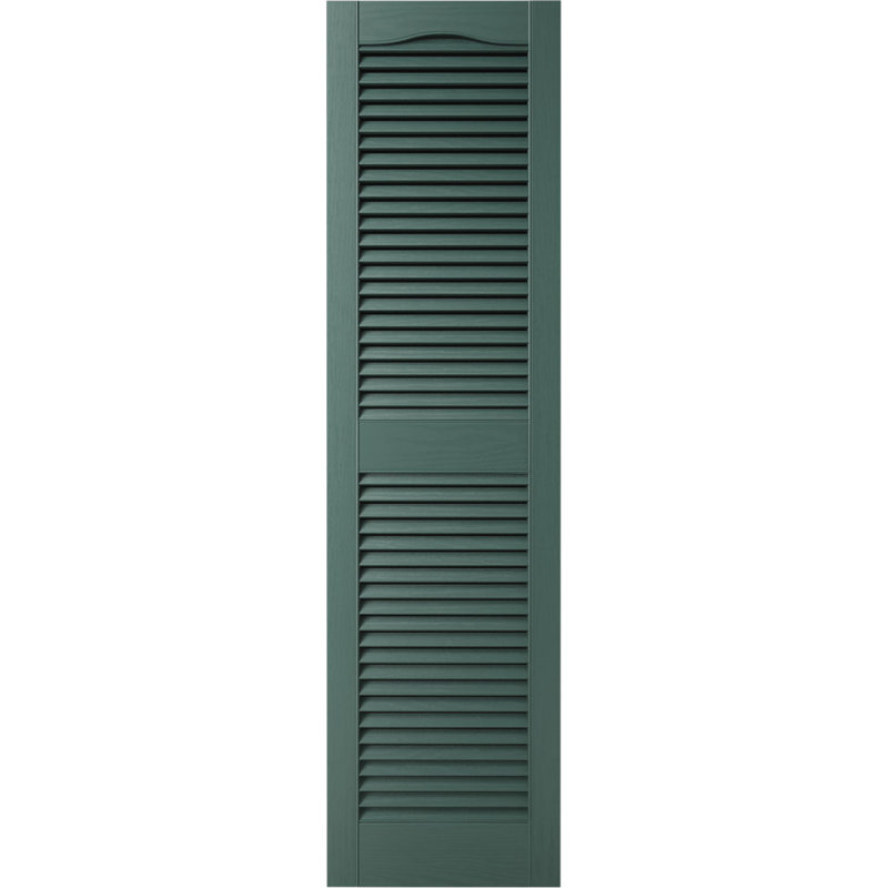 Vinyle à vie, panneau central cathédrale sur mesure, volets à persiennes ouvertes, H 41 po x l 12 po x P 1 po, Vert forêt