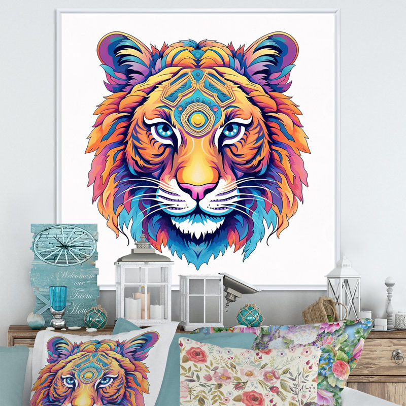 Tête de tigre vibrante - imprimé, H 24 po x l 24 po x P 1 po, Cadre flottant blanc