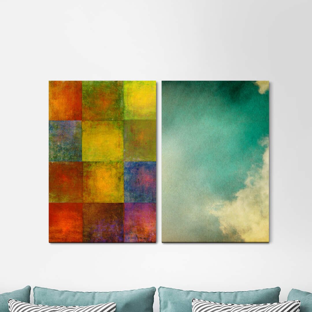 2-tlg. Leinwandbilder-Set - Grafikdruck „Abstract Colourful Clouds Modern”