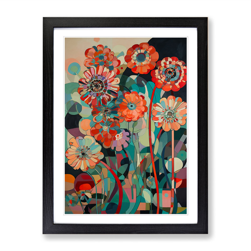 FRM-V0523-972X Flowers Retro Vol.3 - Picture Frame Print, Black, 64cm H x 46cm W x 2cm D
