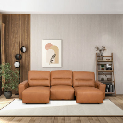 Canapé en cuir cognac convertible triple Grant
