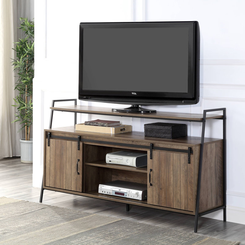 Rustic Oak & Black Finish TV Stand