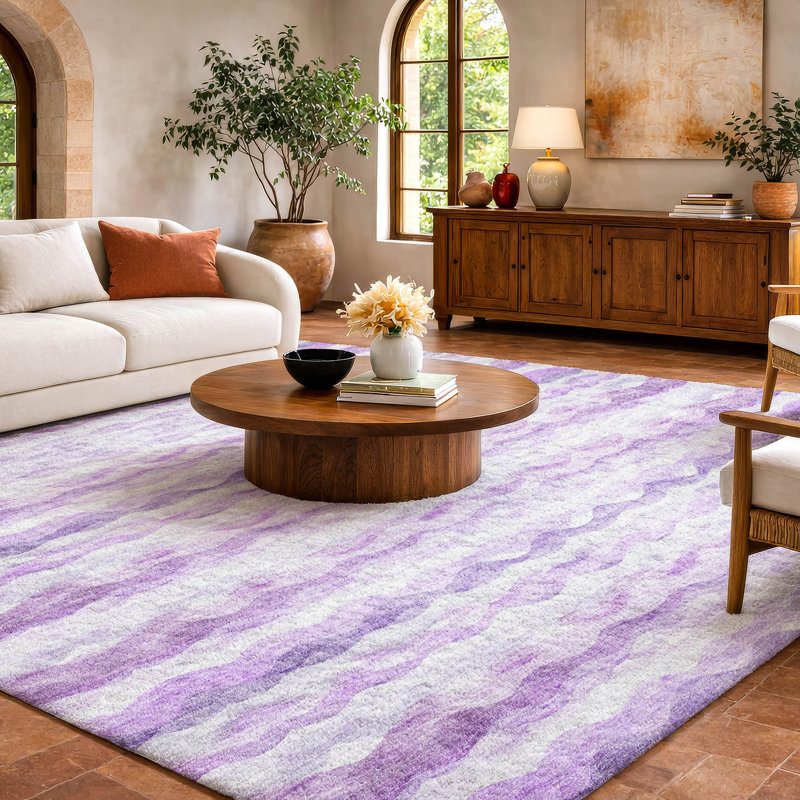 Premium Machine Washable Dream Shag ADS195 Ribbons Rug, Purple, 5' x 7'6"
