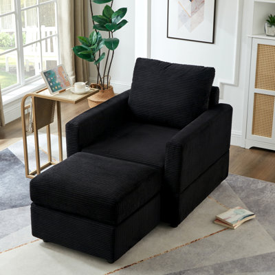 Méridienne moderne en velours côtelé moderne, canapé confortable, fauteuil d'appoint rembourré avec repose-pieds pour le salon