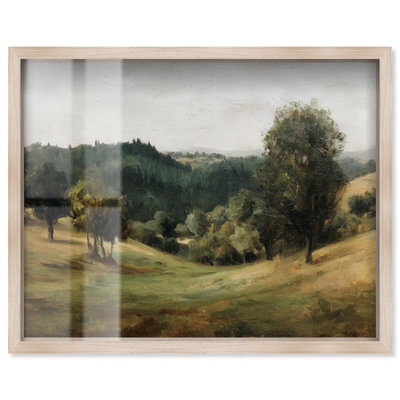 Rolling Green Hills III Shadowbox Print Vintage Wall Decor by Art Remedy, Blonde Frame, 24 x 20