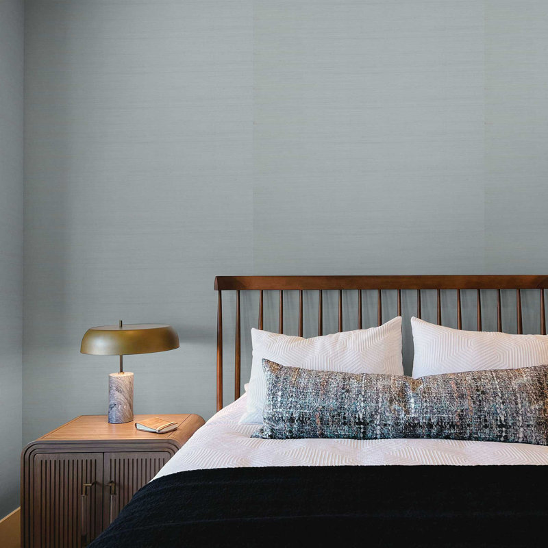 Fine Weave Abaca Authentic Grasscloth Wallpaper, Blue