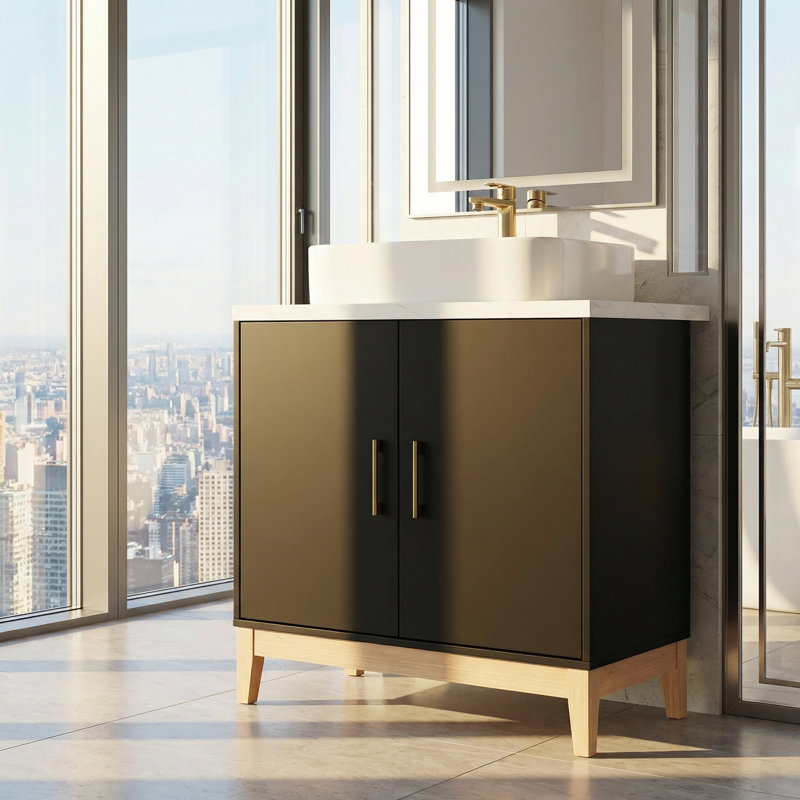 Dorota 31.6'' Single Bathroom Vanity with Solid + Manufactured Wood Top