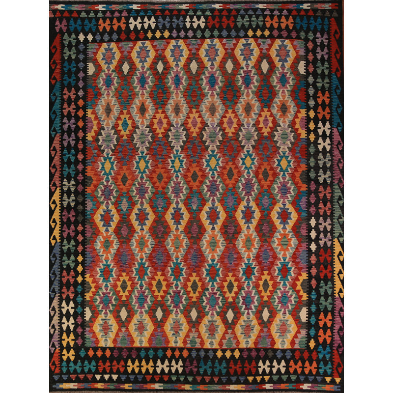 Tapis oriental géométrique All-Over Kilim 9 x 11