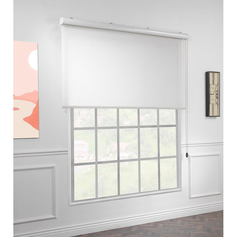 Rideau roulant diaphane en faux lin texturé, L 34,5 po x L 72 po, Blanc / Blanc
