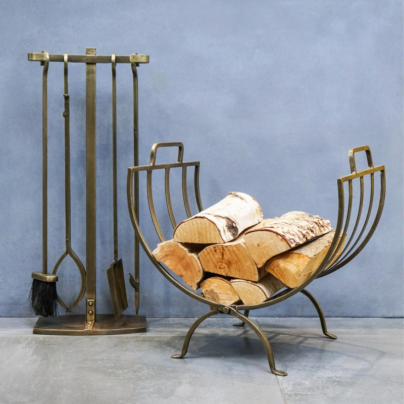 Linear Log Basket Brass H48.5Cm