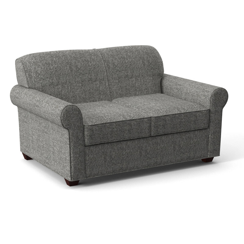 Finn 59" Rolled Arm Sofa Bed Loveseat with Reversible Cushions, Empire Mahogany, Connelly Dove