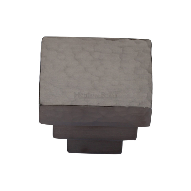 Heritage Brass Heritage Cabinet Knob Square Stepped Hammered Design, Matt Bronze