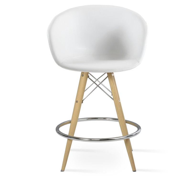 Tabouret de bar Tribeca, Similicuir blanc, Tabouret de bar (siège d'une hauteur de 28 po), Naturel / naturel