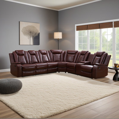 Canapé modulaire inclinable 210 po en cuir respirant avec station de charge sans fil 210 po, éclairage DEL, accoudoirs de rangement 