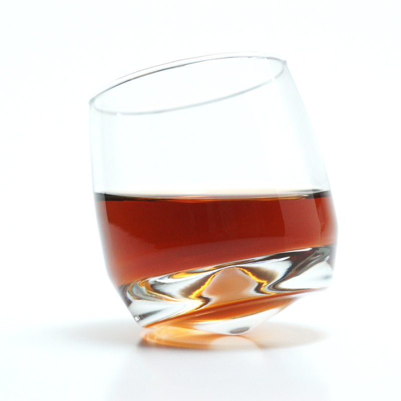 Set of 6 Clear Rolling Whiskey Glasses with Curved Base