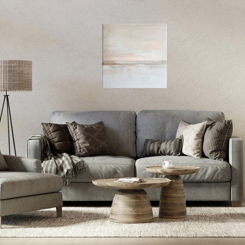 Toile «Mute Landscape Abstract Horizon», conception par Petal Prints Design, H 17 po x l 17 po