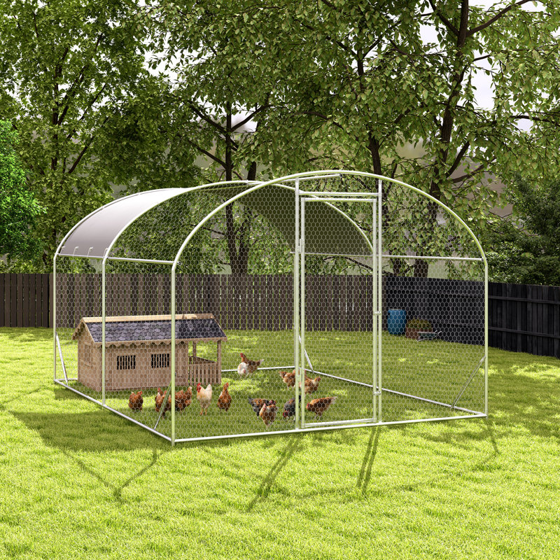 108" W x 156" D Round Roof, Heavy Duty Outdoor Chicken Coop, Walk-in Poultry Cage Chicken Run with Waterproof Cover and Lockable Door