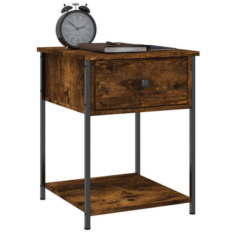 Allums 44cm W Iron Bedside Table, Smoked Oak, Individual