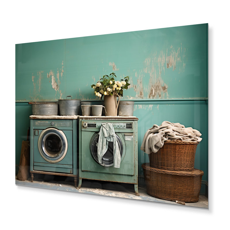 Turquoise Vintage Laundry Room II - impression sans cadre sur métal, H 12 po x l 20 po x P 1 po