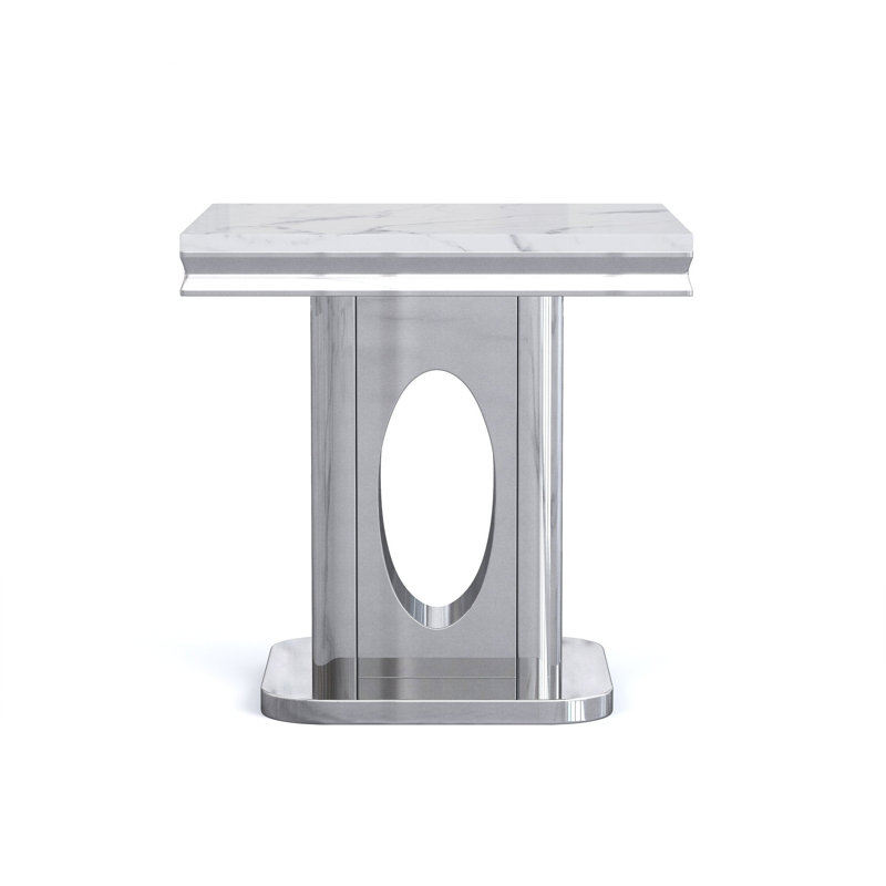 Table de bout Burdell Et0232, Argent argent, Blanc / Blanc