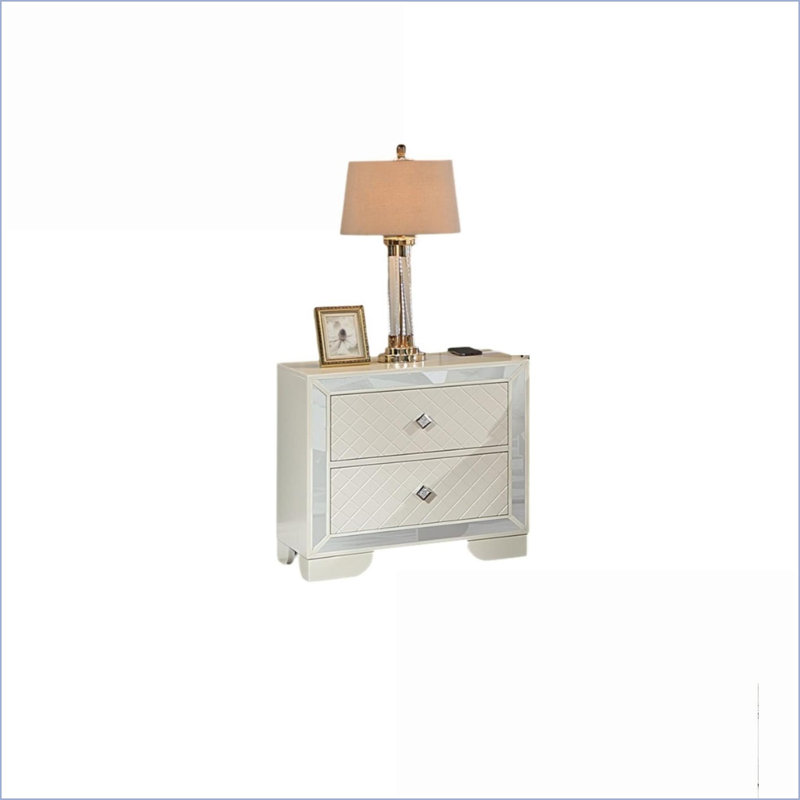 Table de chevet en bois crème de luxe classique avec 2 tiroirs Chargement sans fil