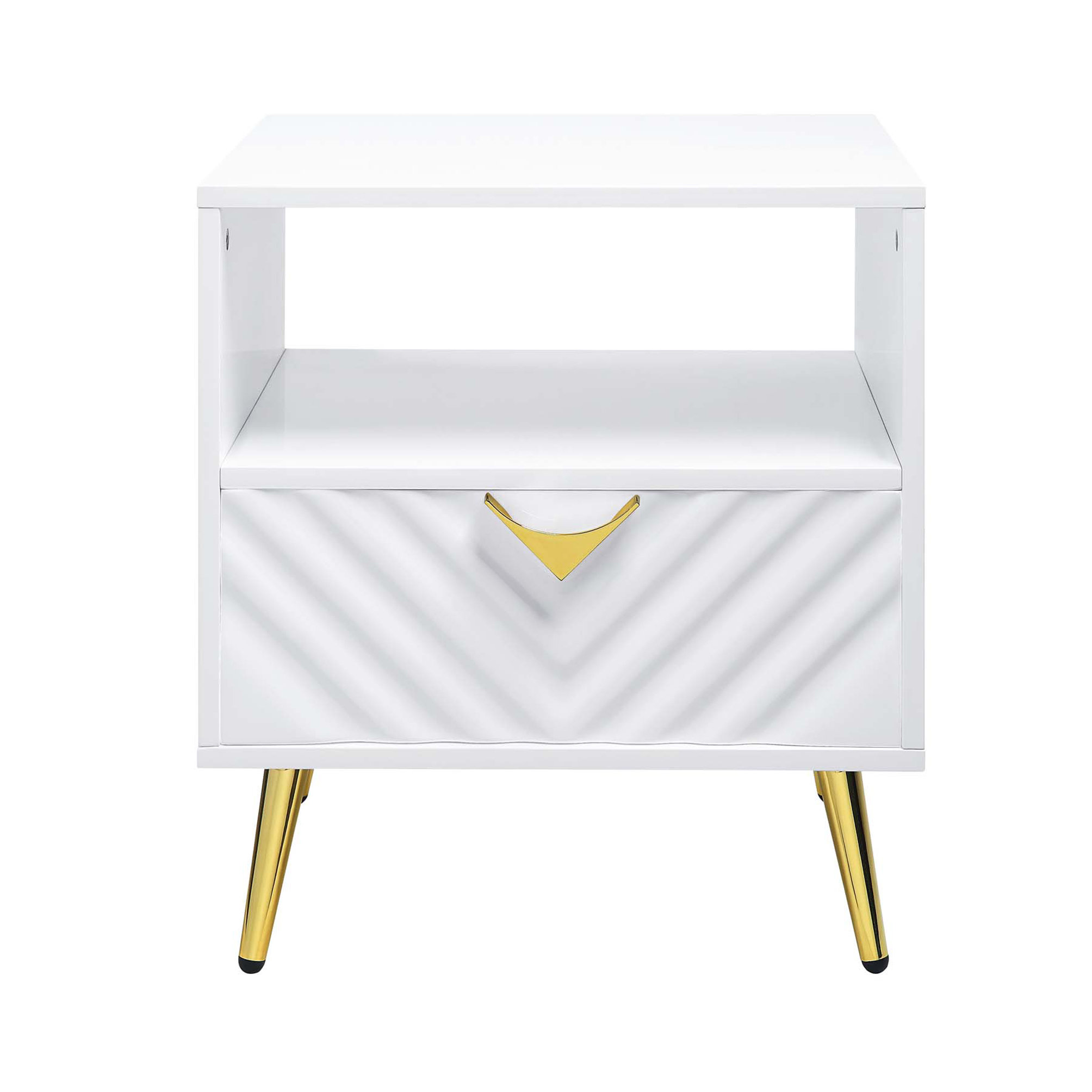 Orren Ellis End Table With 1 Storage Drawer And Metal Legs, White High ...