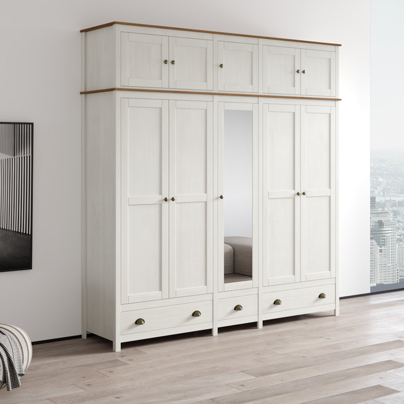 Armoire 86,7 po avec tablettes réglables Topazio, Blanc/naturel