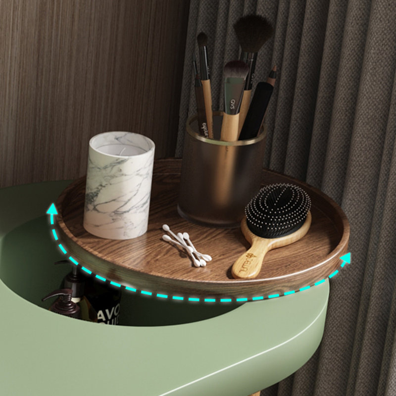 Ensemble de coiffeuse moderne 43 "avec miroir lumineux à DEL, plateau amovible, 4 tiroirs en bois massif, sans tabouret, Vert