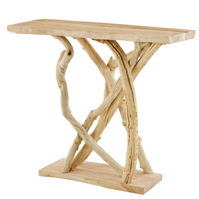 Cliffes Handmade Light Wood Color Live Edge Teak Branch Living Room Console Table