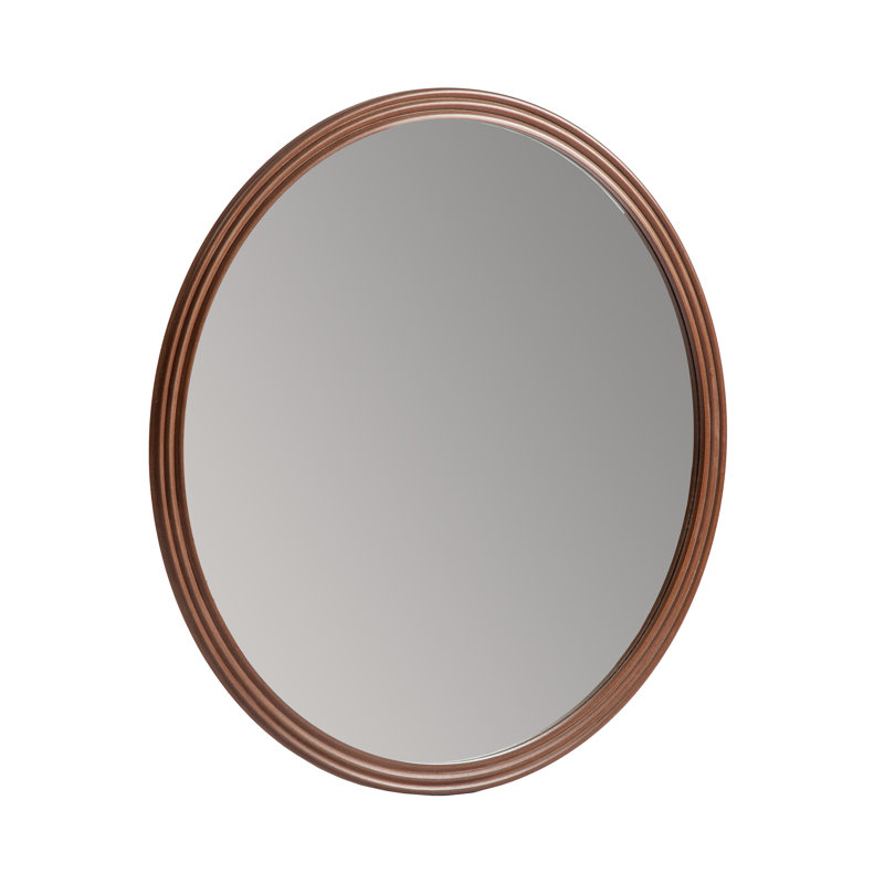30-Inch Round Carved Wood Frame Wall Mirror, Brown