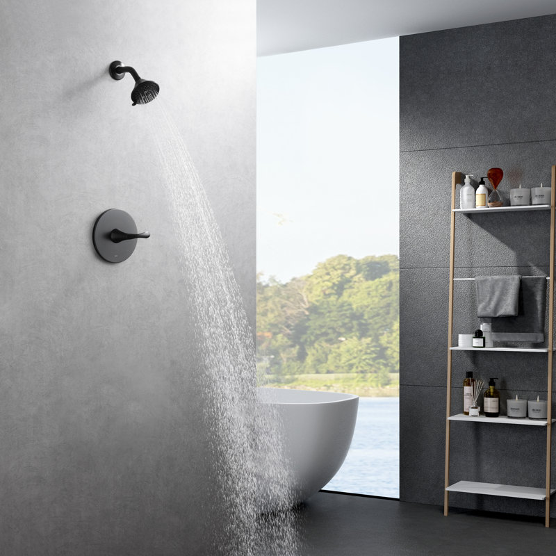 Stilleto Collection Shower Trim Only: 3-Function 4" Round Shower Head, Single Handle Set & Rough-in Valve Included - Oil Rubbed Bronze