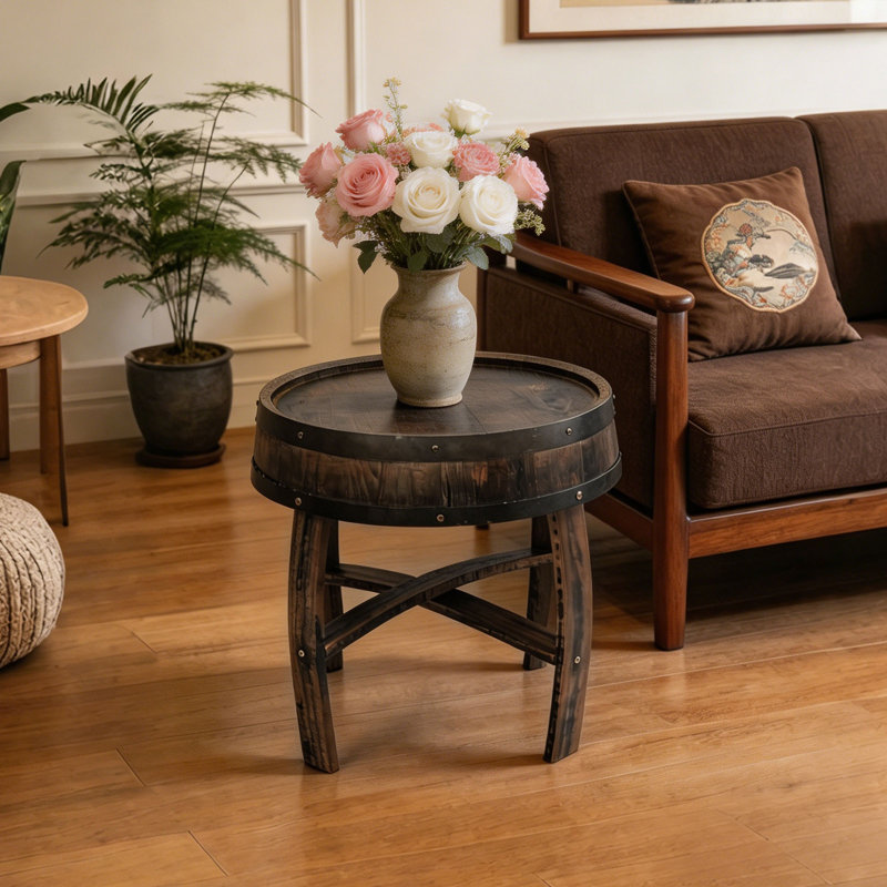 Round Barrel-Style Side Table End Table
