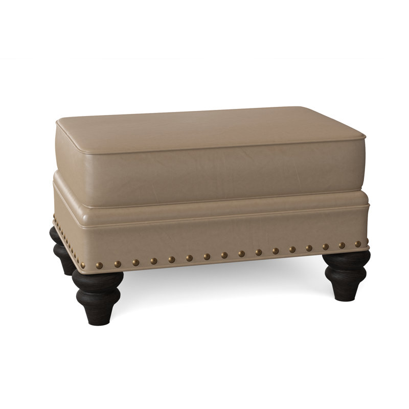 Carrado Leather Ottoman, Aline Light Gray Stonewash Genuine Leather, Cobblestone, French Natural